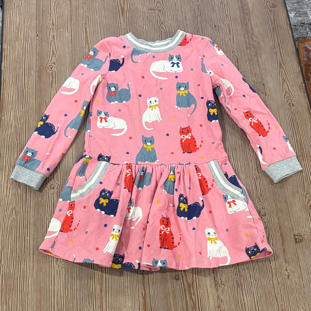 Mini Boden Pink and Gray Cat Dress